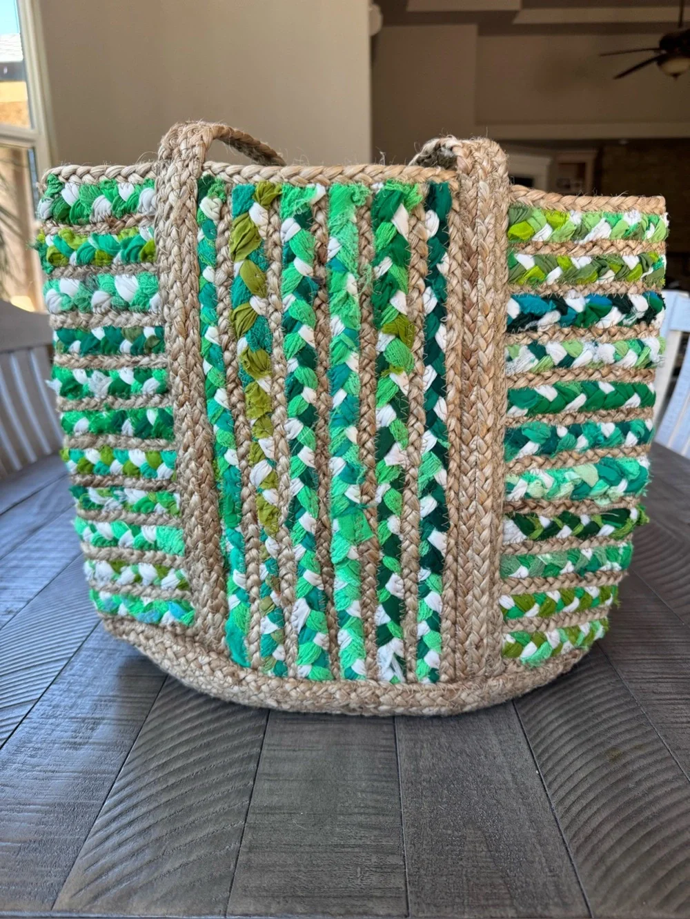 Natural and Handmade Jute Green Beige Shoulder Handbag - Tote Bag (NWT)